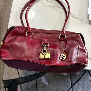 Etienne Aigner Deep Red Shoulder Bag with Gold Accents